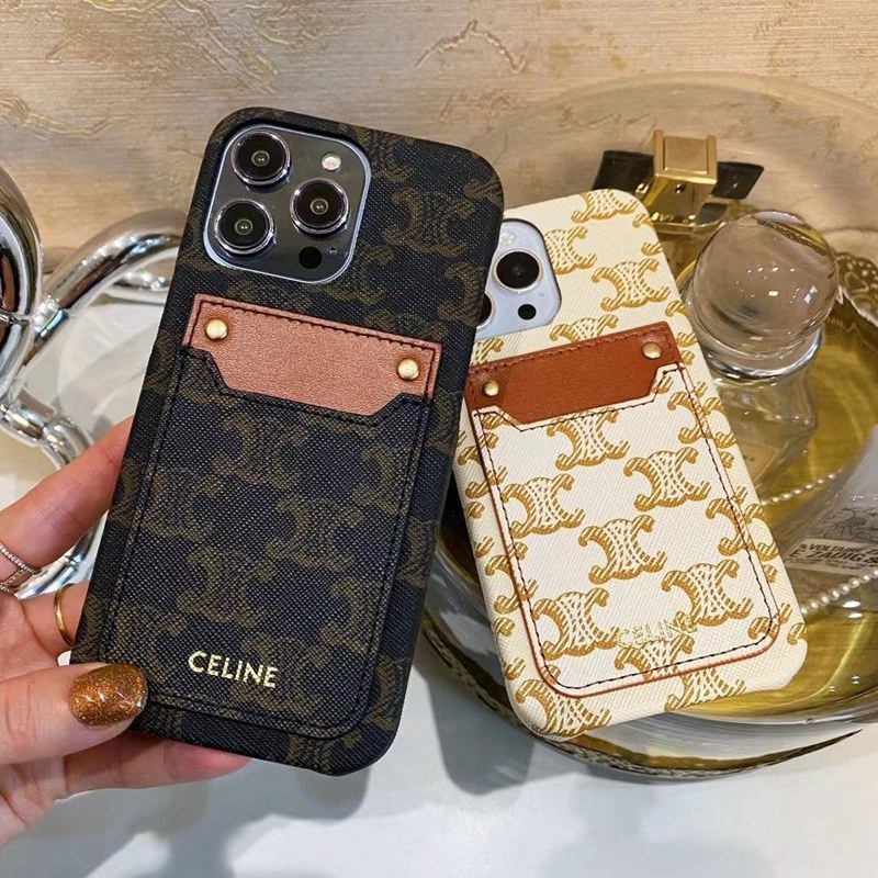 women men Card Slots Leather  CELINE iPhone 16 15 14/13/12/11 pro xr/xs Case Brand Full Cover